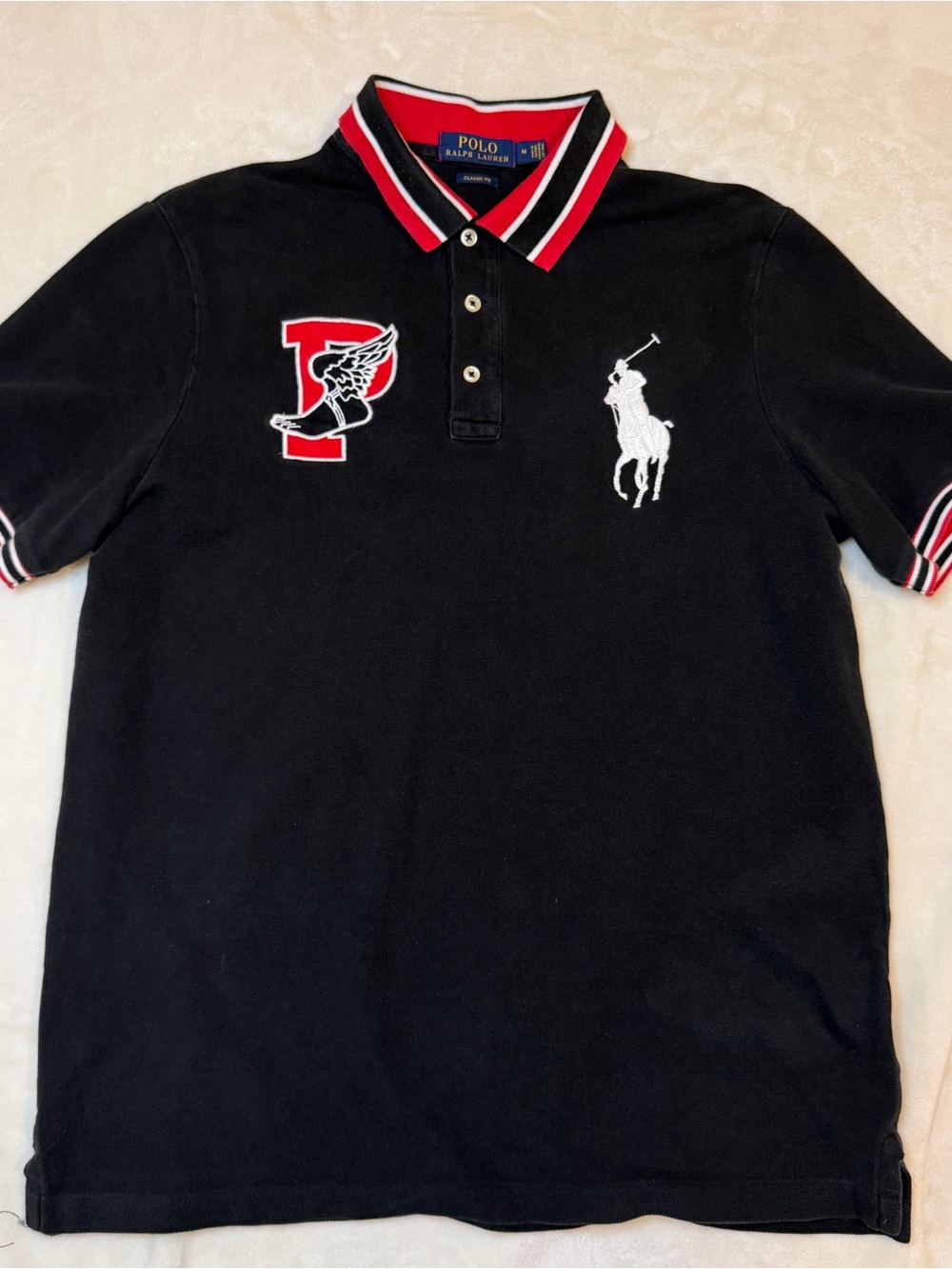 Polo Ralph Lauren Polo Shirt Men’s Medium P Wing Big Pony Black Red